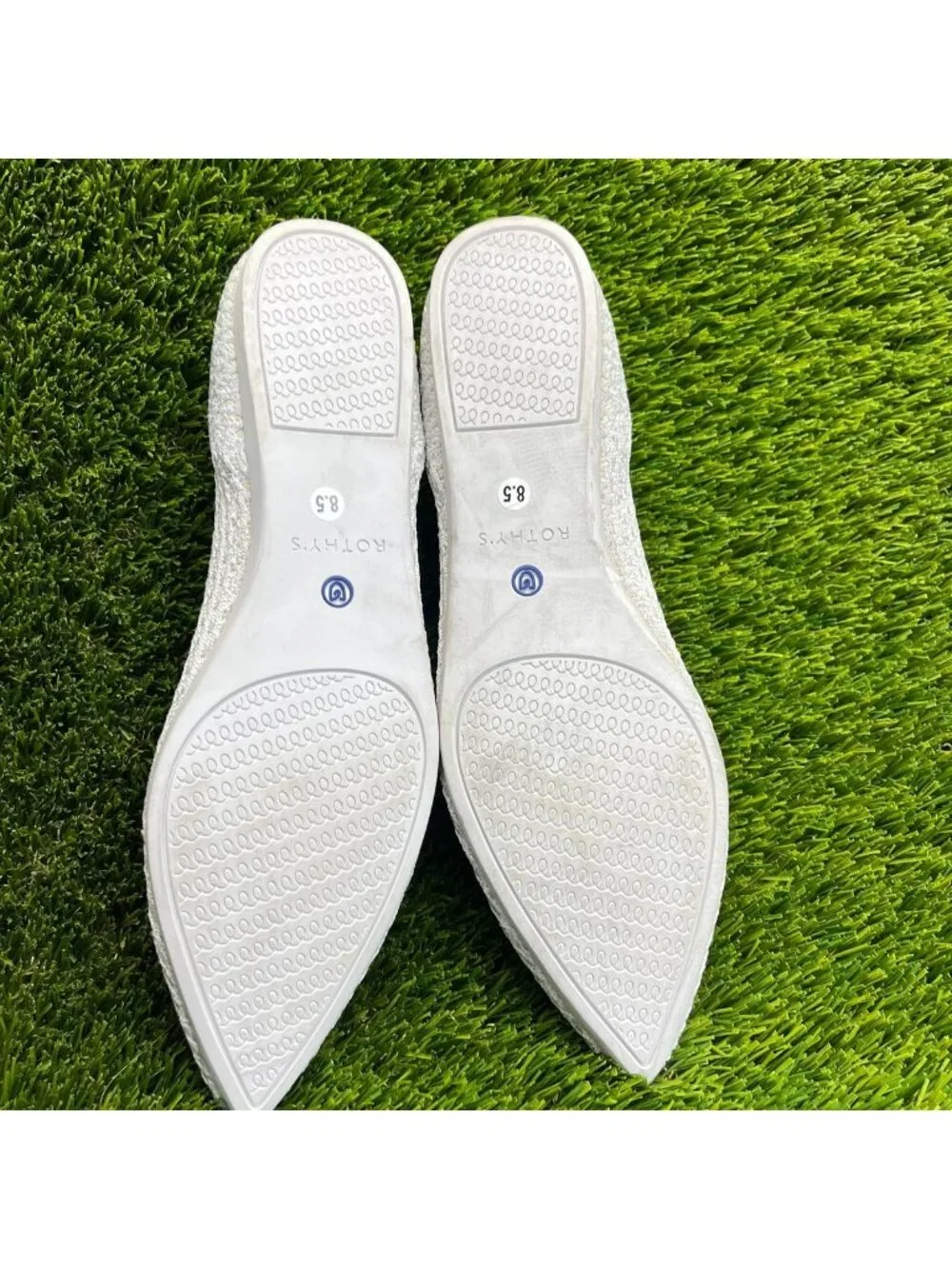 Rothy's The Point Womens Size 8.5 White Blue Casual Classic Slip On Ballet Flats